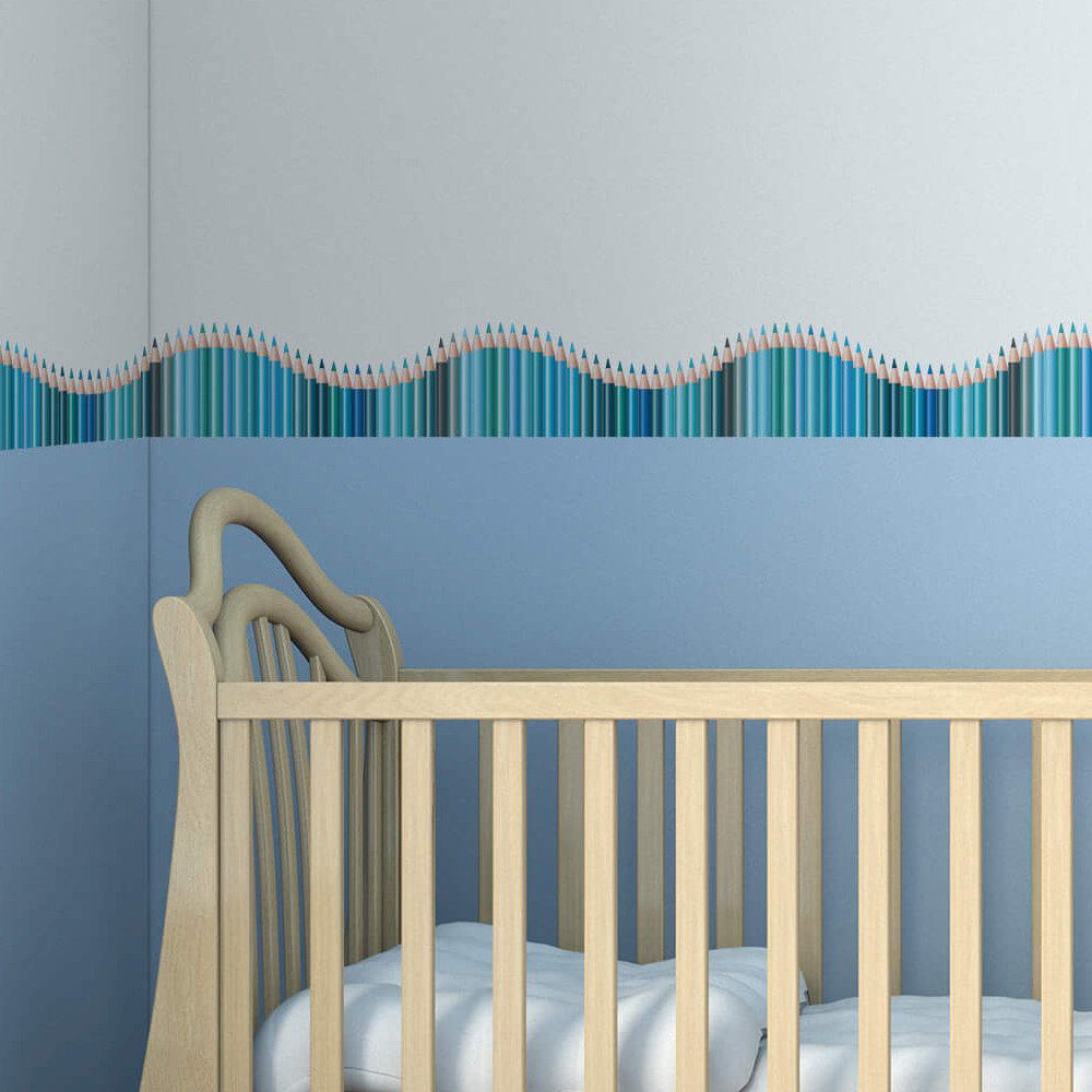 Faixa Decorativa Adesiva Infantil Lapis de Cor Azul 10mx10cm