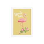 Quadro Flamingo e Folha Moldura Branca 33x43cm