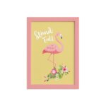 Quadro Decorativo MDF Flamingo e Folha Moldura Rosa 22x32cm