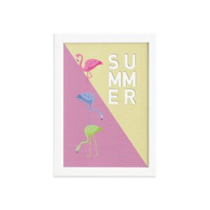 Quadro Decorativo MDF Flamingo Summer Moldura Branca 33x43cm