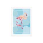 Quadro Flamingos e Círculos Moldura Branca 22x32cm