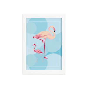Quadro Decorativo MDF Flamingos e Círculos Moldura Branca 33x43cm