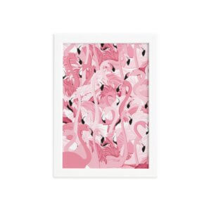 Quadro Flamingos Tropicais Moldura Branca 33x43cm