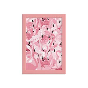 Quadro Flamingos Tropicais Moldura Rosa 22x32cm