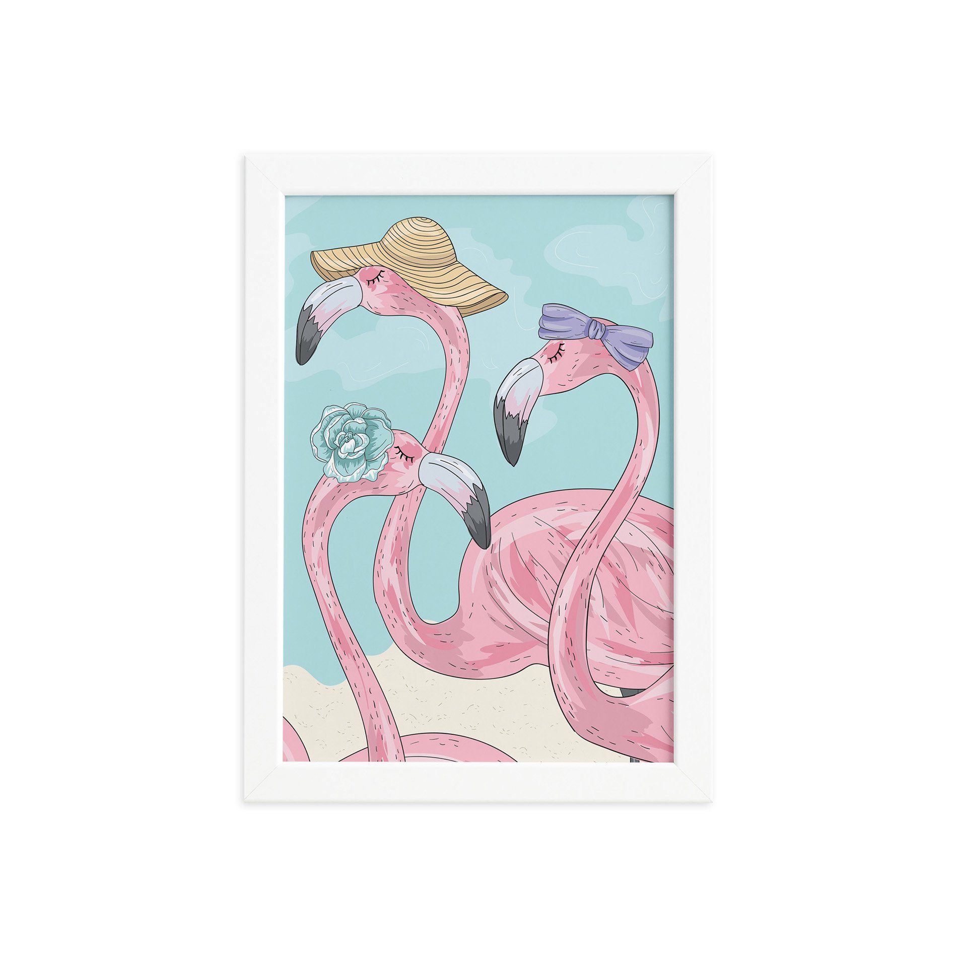 Quadro Flamingo Chapéu Moldura Branca 33x43cm