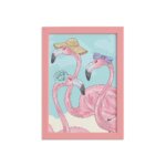 Quadro Flamingo Chapéu Moldura Rosa 22x32cm