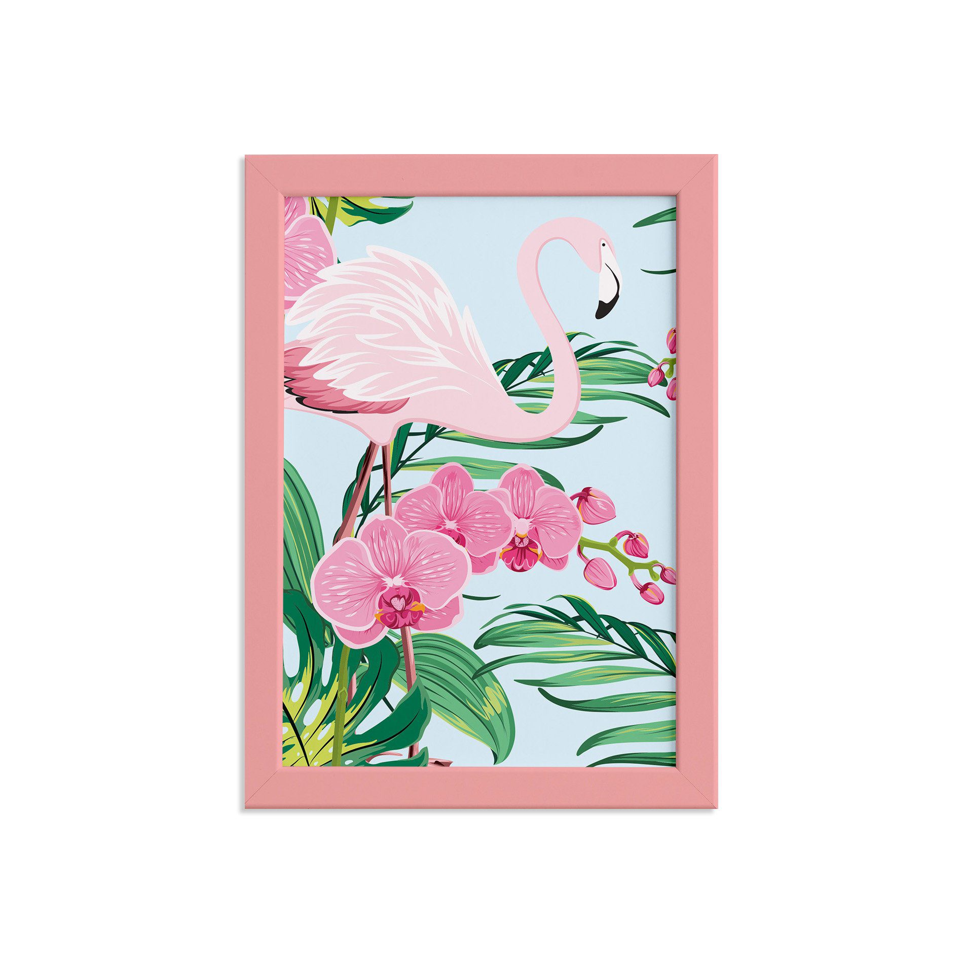 Quadro Flamingo Flores Moldura Rosa 22x32cm