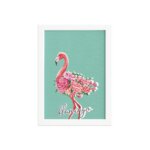 Quadro Flamingos e Flores Moldura Branca 22x32cm