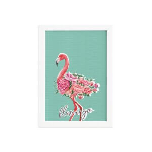 Quadro Decorativo MDF Flamingos e Flores Moldura Branca 22x32cm