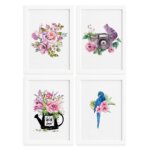 Quadros para Sala Flores Aquarela Moldura Branca 33x43cm 4un