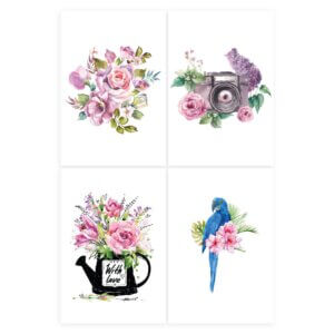 Placas Decorativas para Sala Flores Aquarela 20x30cm Kit 4un 