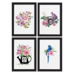 Quadros para Sala Flores Aquarela Moldura Preta 22x32cm 4un
