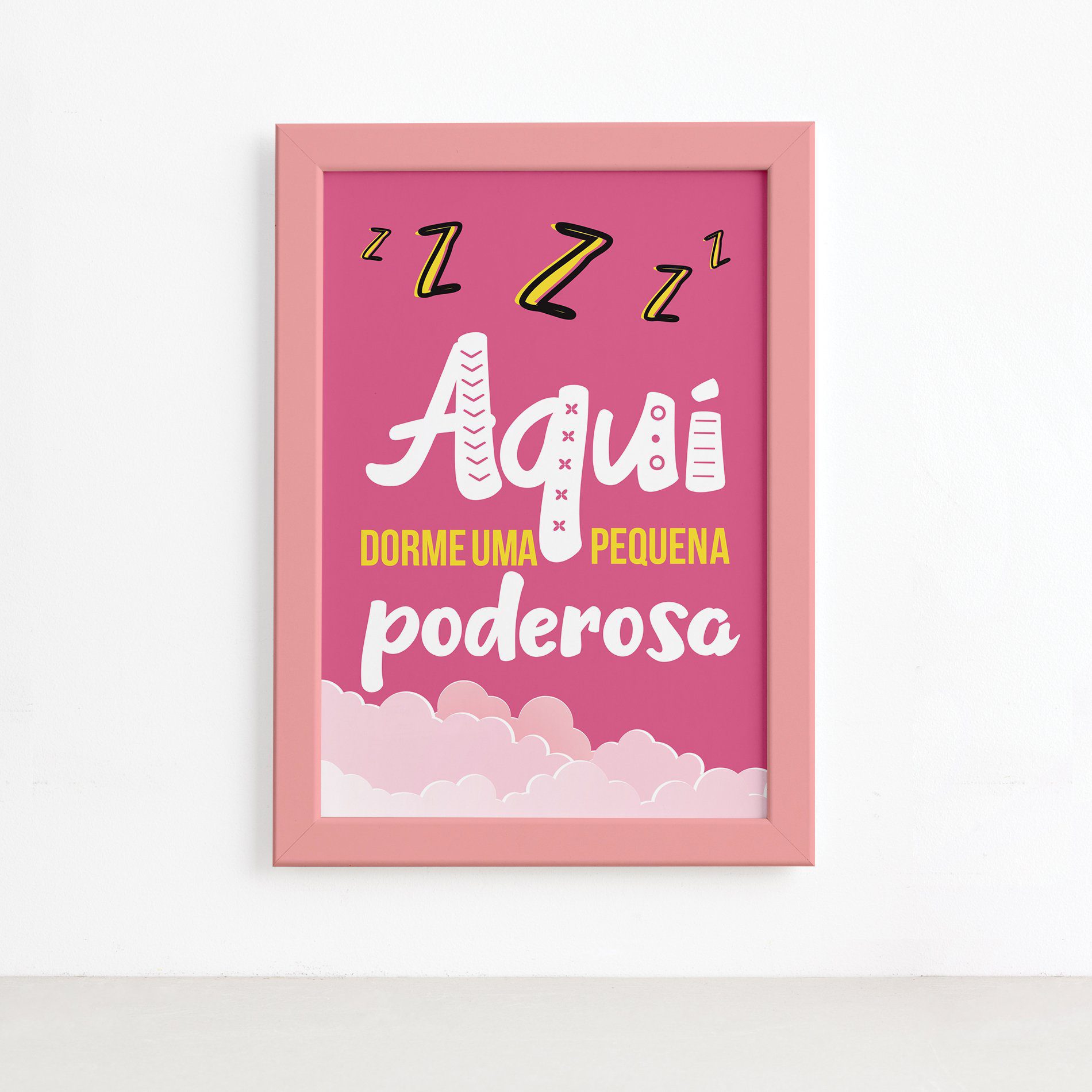Quadro Infantil Frase Menina Moldura Rosa 4un 22x32cm
