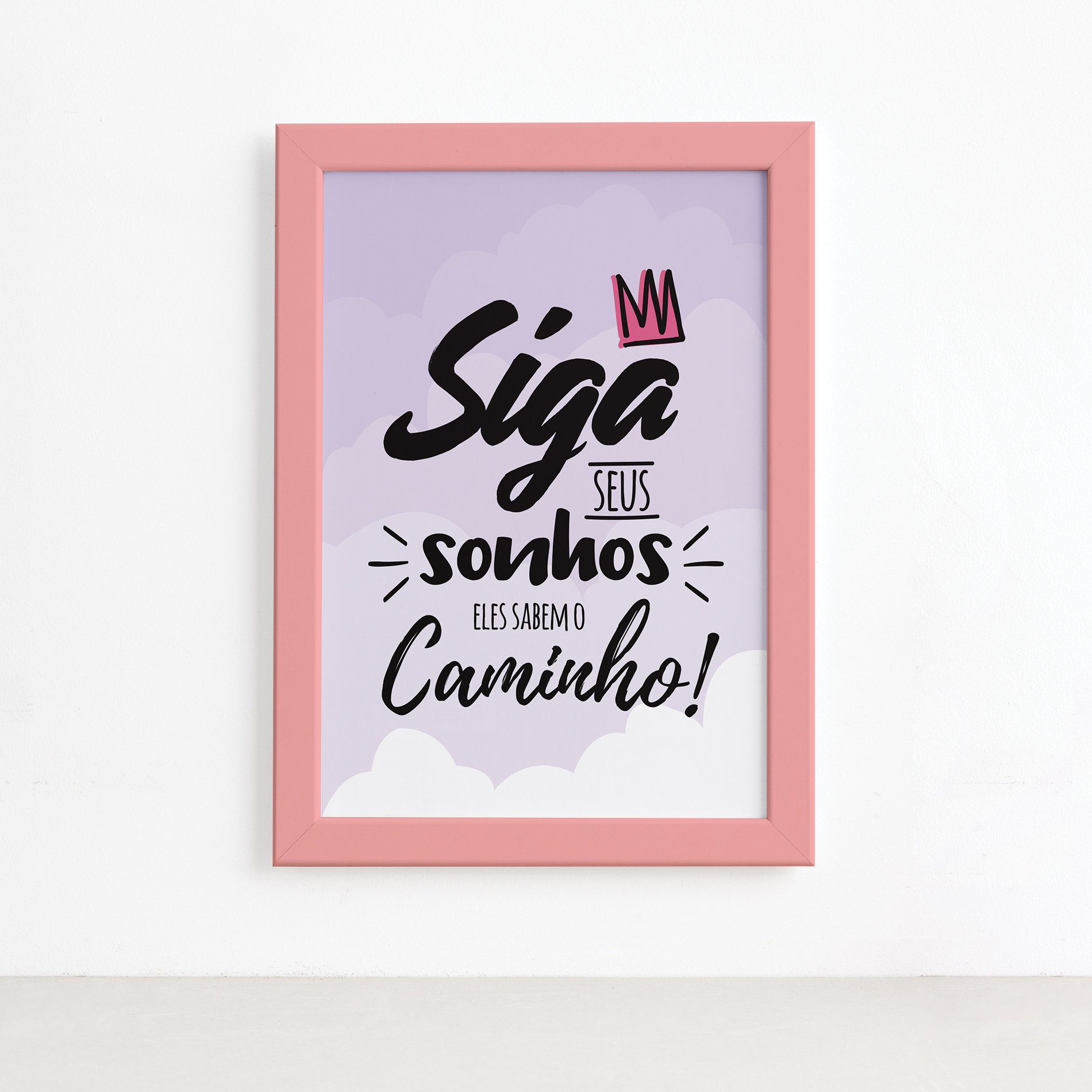 Quadro Infantil Frase Menina Moldura Rosa 4un 22x32cm