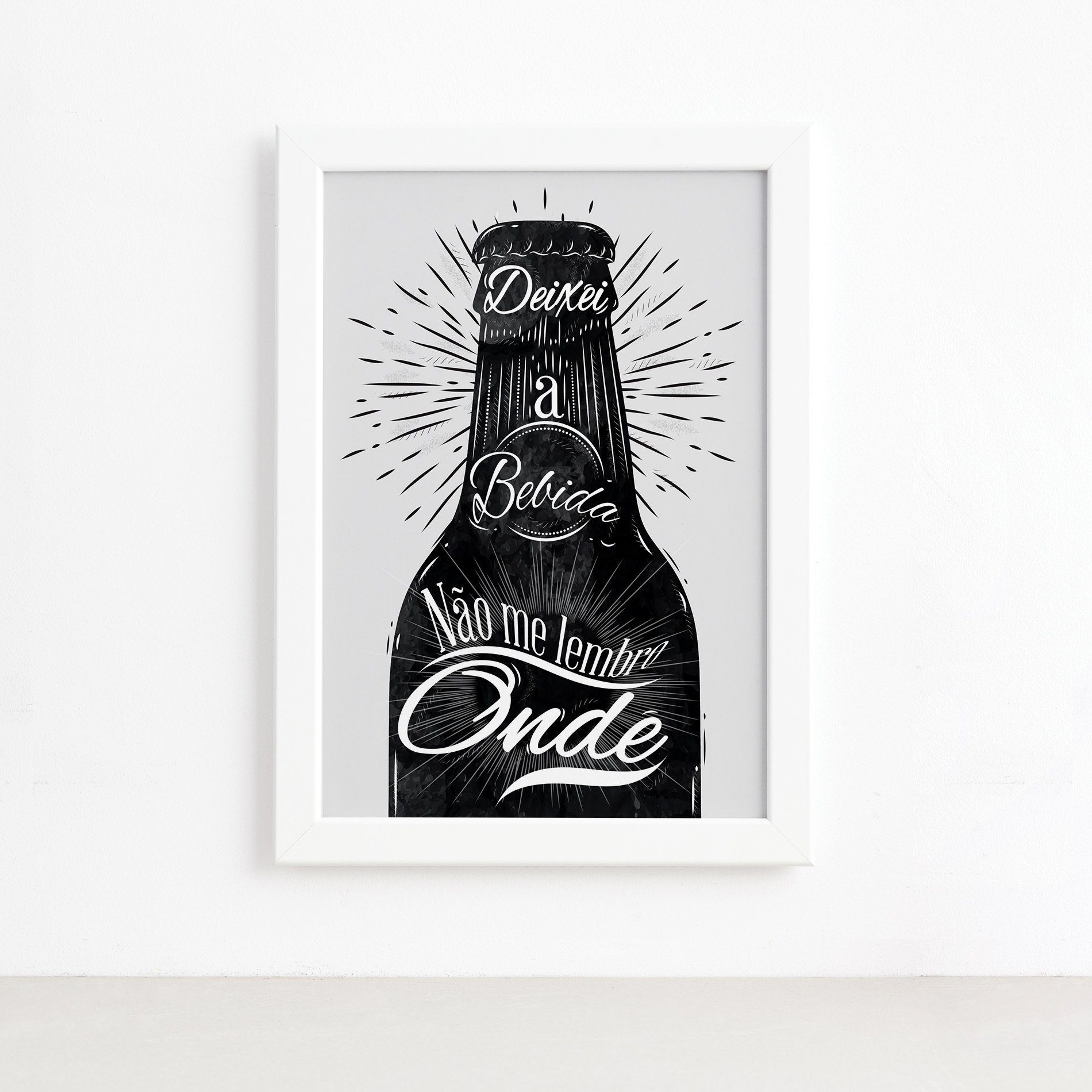 Quadro Frase Boteco Garrafa Moldura Branca 33x43cm