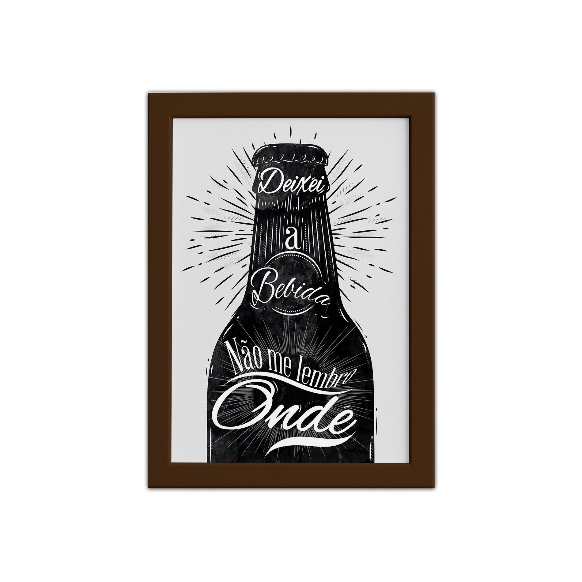 Quadro Frase Boteco Garrafa Moldura Marrom 22x32cm
