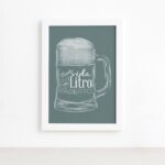 Quadro Frase Boteco Litro Aberto Moldura Branca 22x32cm