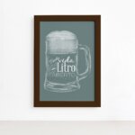Quadro Frase Boteco Litro Aberto Moldura Marrom 22x32cm
