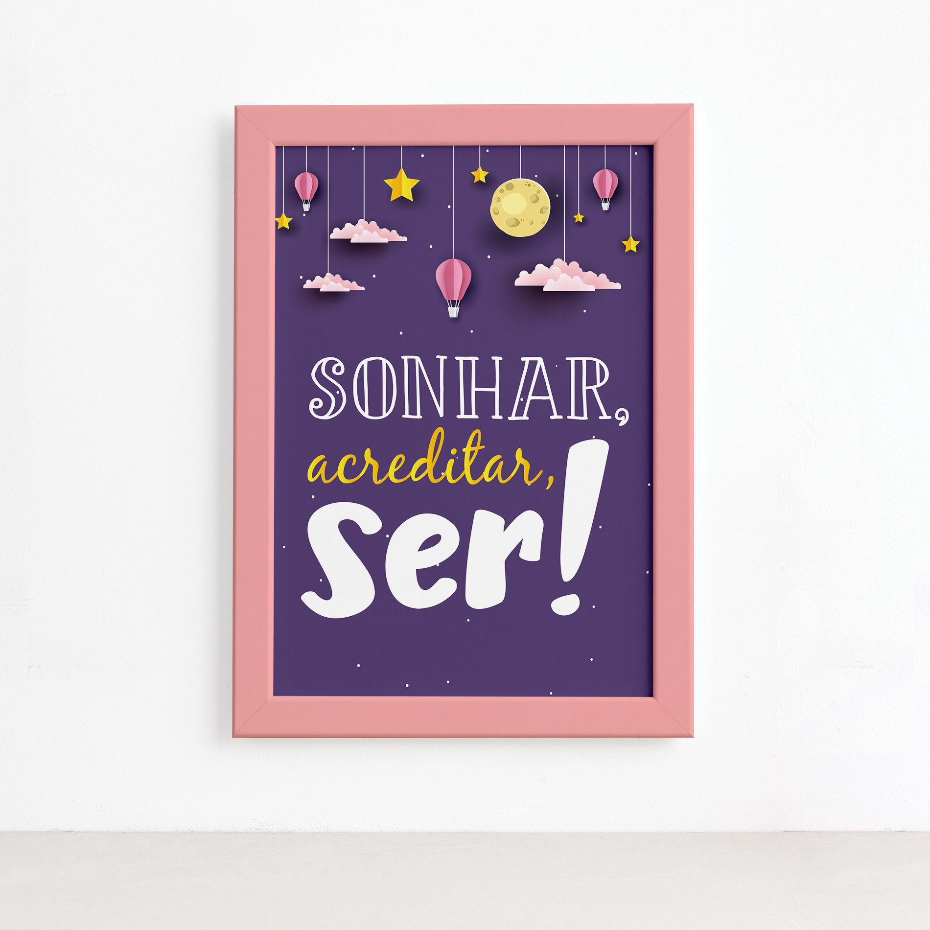 Quadro Infantil Frase Menina Moldura Rosa 4un 22x32cm