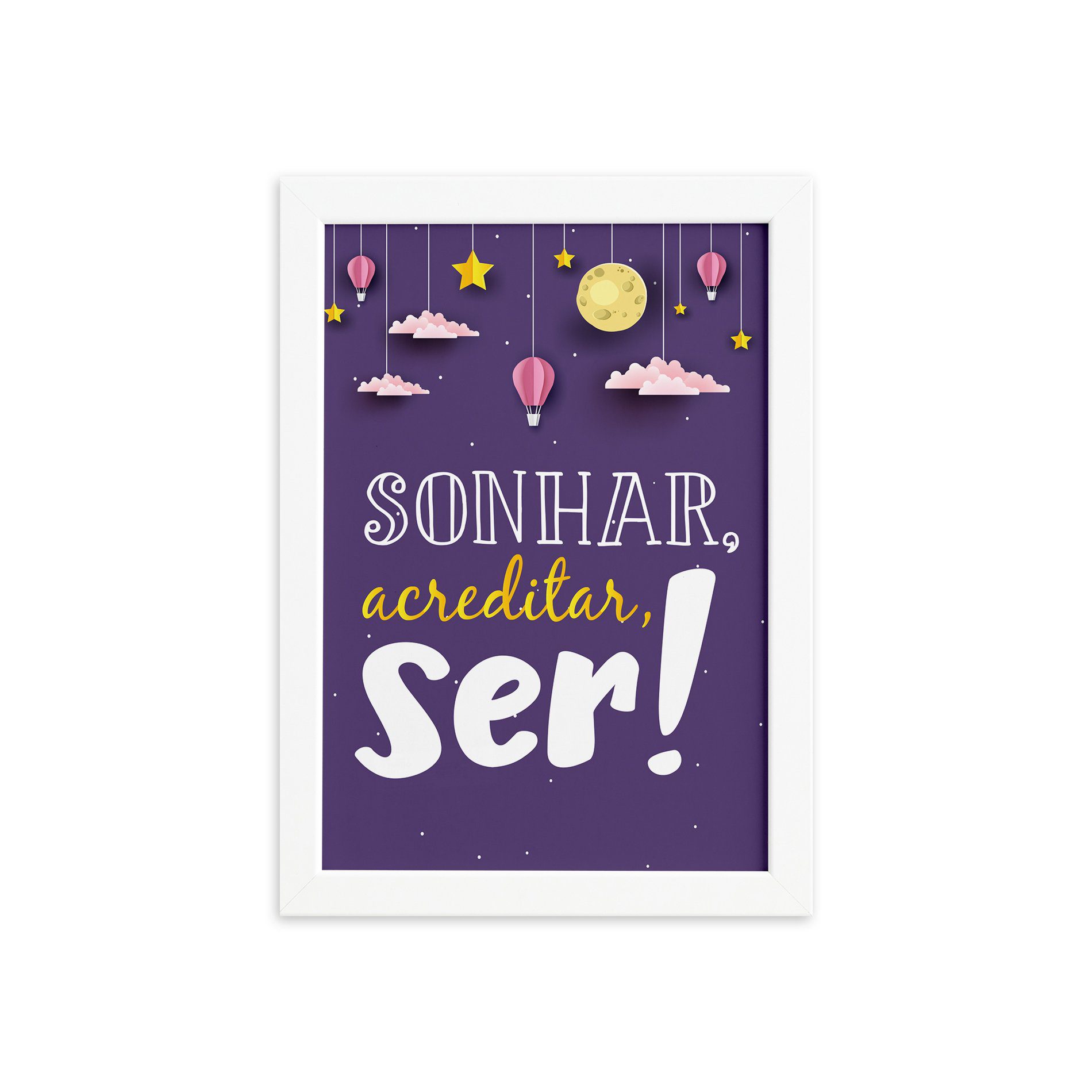 Quadro Infantil Menina Frase Sonhar Moldura Branca 22x32cm