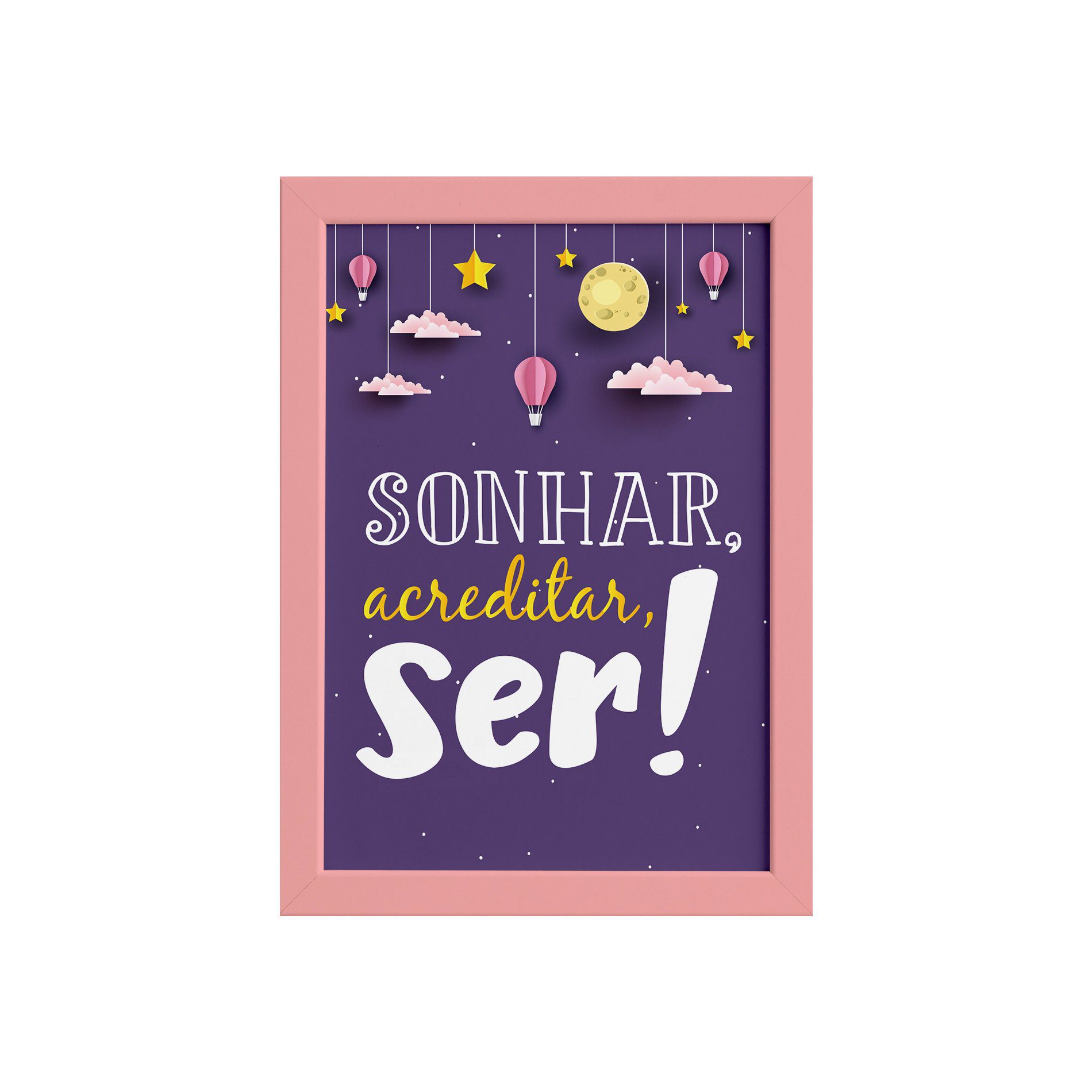 Quadro Infantil Menina Frase Sonhar Moldura Rosa 22x32cm