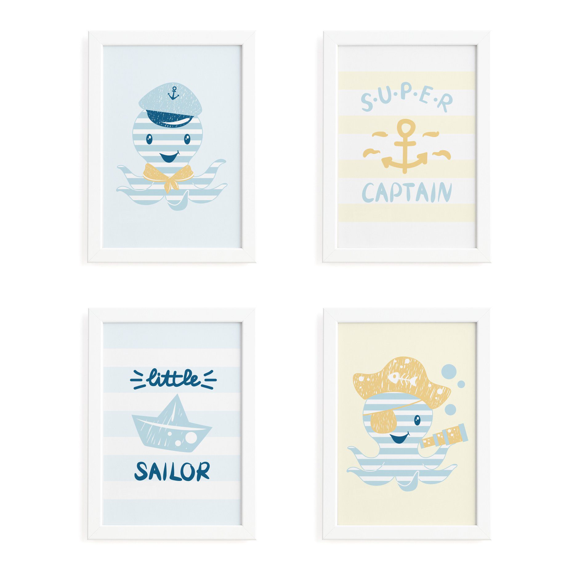 Quadros para Quarto de Bebê Marinheiro Moldura Branca