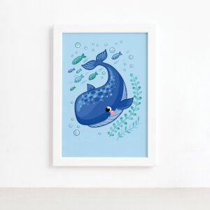 Quadro Infantil Fundo do Mar Baleia Moldura Branca 22x32cm,Quadro Infantil Fundo do Mar Baleia Moldura Branca 22x32cm