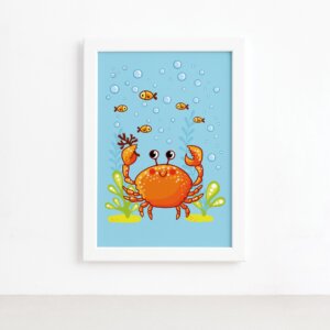 Quadro Infantil Fundo do Mar Caranguejo Moldura Branca 22x32,Quadro Infantil Fundo do Mar Caranguejo Moldura Branca 22x32