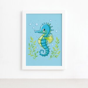 Quadro Infantil Cavalo Marinho Moldura Branca 22x32cm,Quadro Infantil Cavalo Marinho Moldura Branca 22x32cm