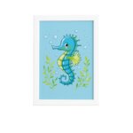 Quadro Infantil Cavalo Marinho Moldura Branca 33x43cm