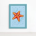 Quadro Infantil Estrela do Mar Moldura Azul 22x32cm