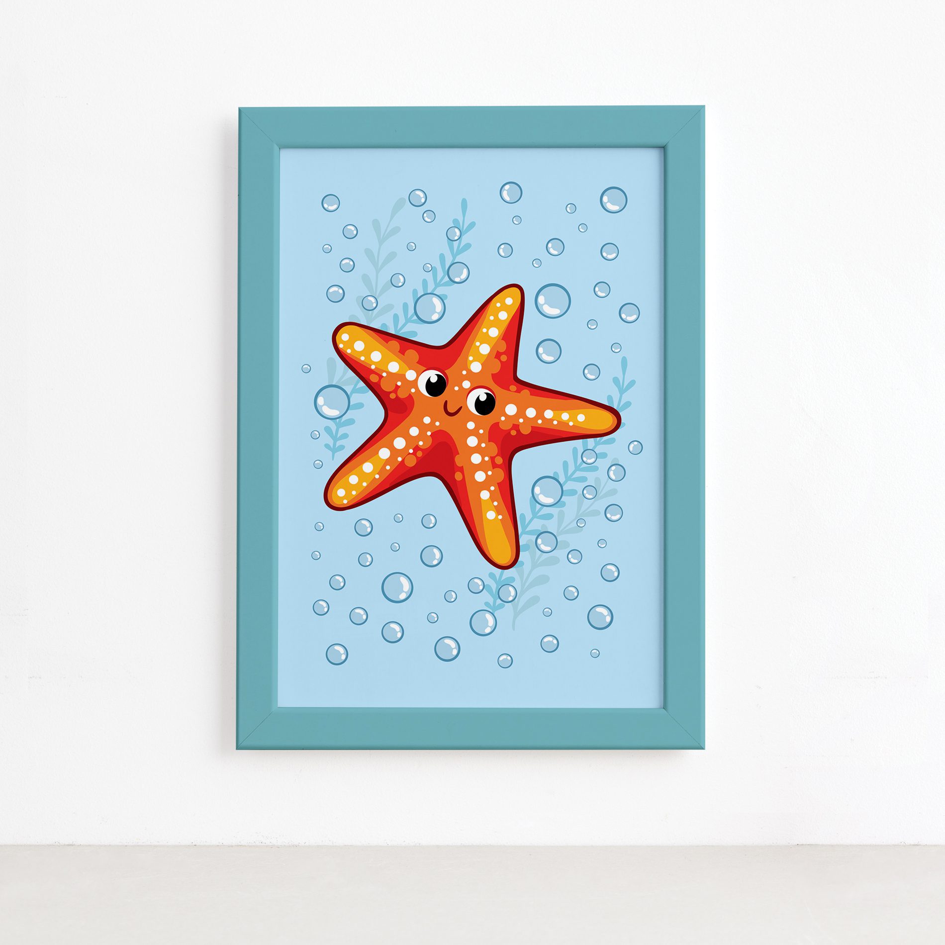 Quadro Infantil Estrela do Mar Moldura Azul 22x32cm,Quadro Infantil Estrela do Mar Moldura Azul 22x32cm