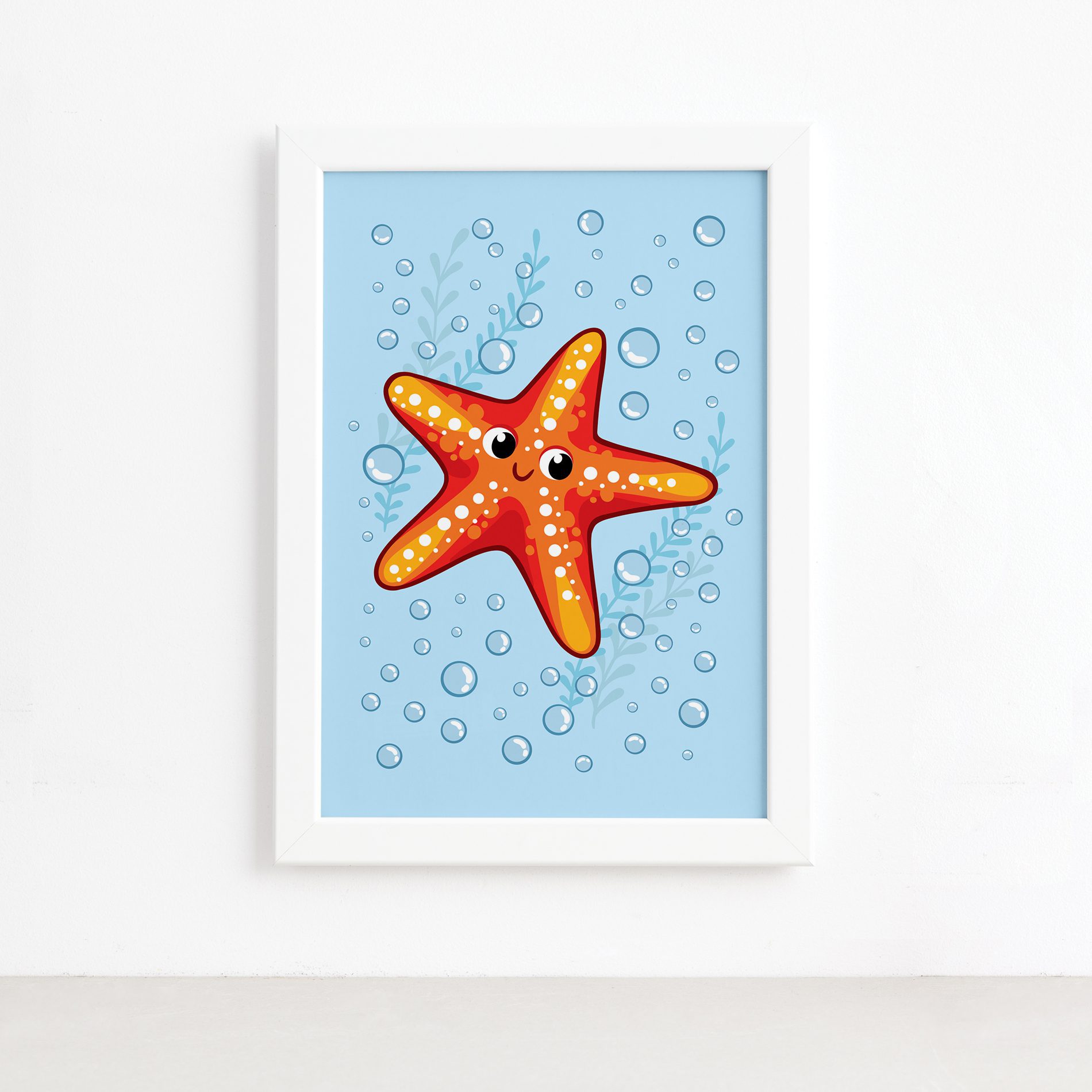Quadro Infantil Estrela do Mar Moldura Branca 22x32cm,Quadro Infantil Estrela do Mar Moldura Branca 22x32cm