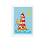 Quadro Infantil Farol do Mar Moldura Branca 33x43cm