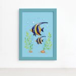Quadro Infantil Peixe Azul Moldura Azul 22x32cm