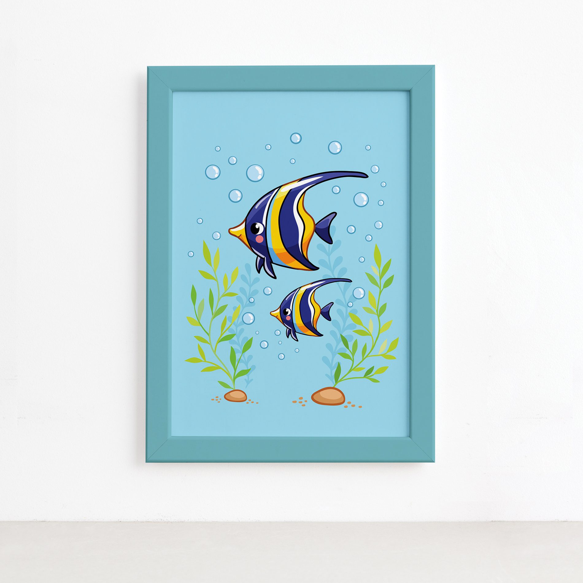 Quadro Infantil Peixe Azul Moldura Azul 22x32cm,Quadro Infantil Peixe Azul Moldura Azul 22x32cm