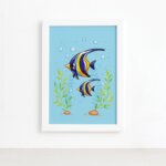 Quadro Infantil Peixe Azul Moldura Branca 22x32cm