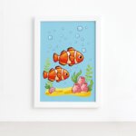Quadro Infantil Peixes Palhaço Moldura Branca 22x32cm