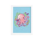 Quadro Infantil Fundo do Mar Polvo Moldura Branca 33x43cm