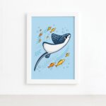 Quadro Infantil Fundo do Mar Raia Moldura Branca 22x32cm