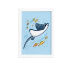Quadro Infantil Fundo do Mar Raia Moldura Branca 33x43cm