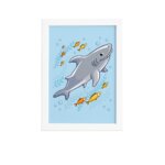 Quadro Infantil Shark Tubarão Moldura Branca 33x43cm