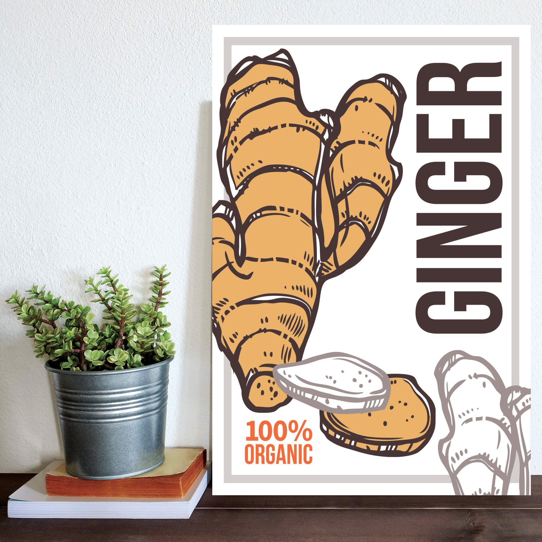 Placa Decorativa MDF Tempero Frase Ginger Organic 30x40cm