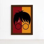 Quadro Harry Infantil Óculos Bruxinho Moldura Marrom 22x32cm