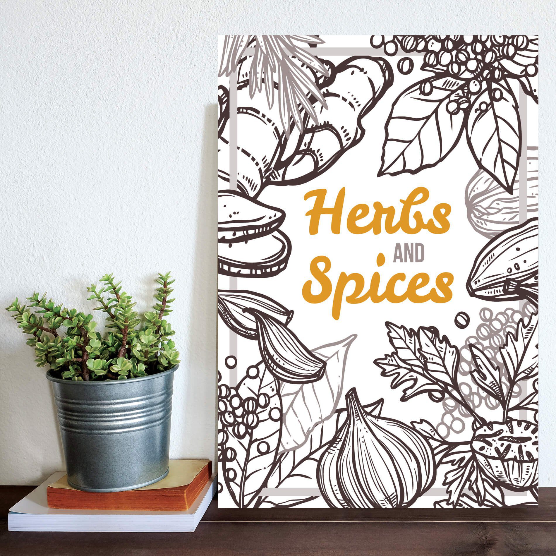 Placa Decorativa MDF Tempero Frase Herbs and Spices 20x30cm