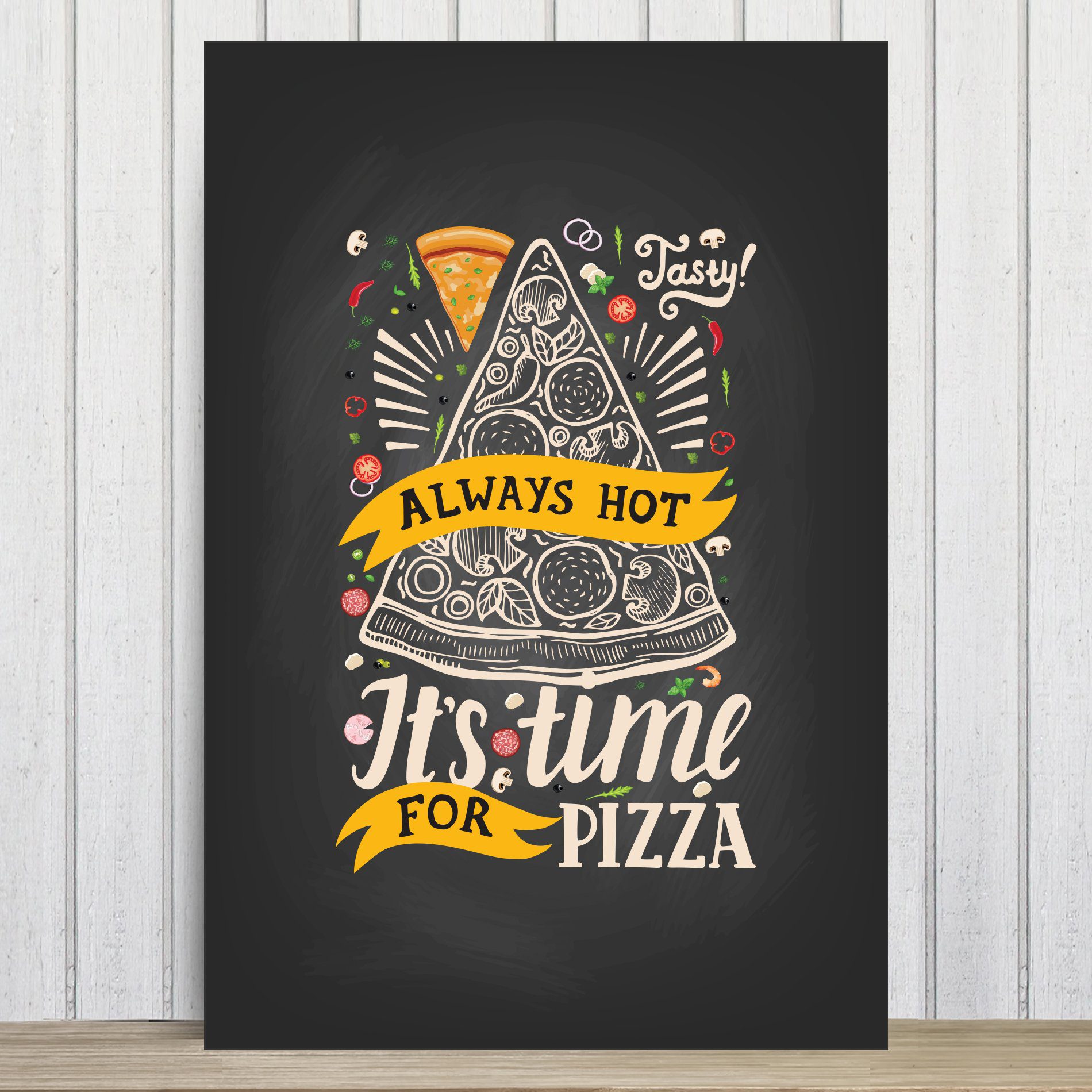 Placa Decorativa MDF Frase Pizza It's Time for 30x40cm