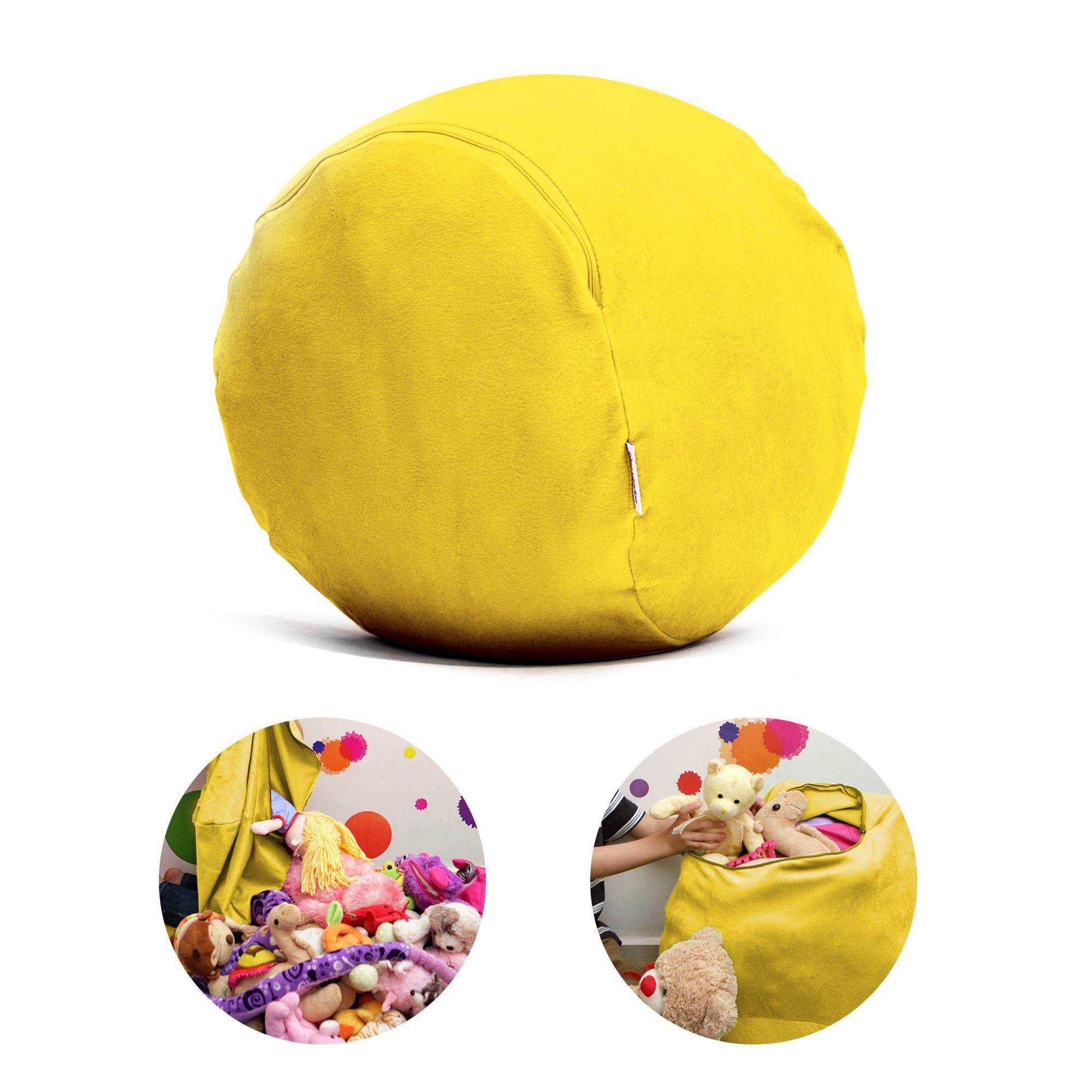 Puff Organizador Infantil para Bichos de Pelúcia Amarelo