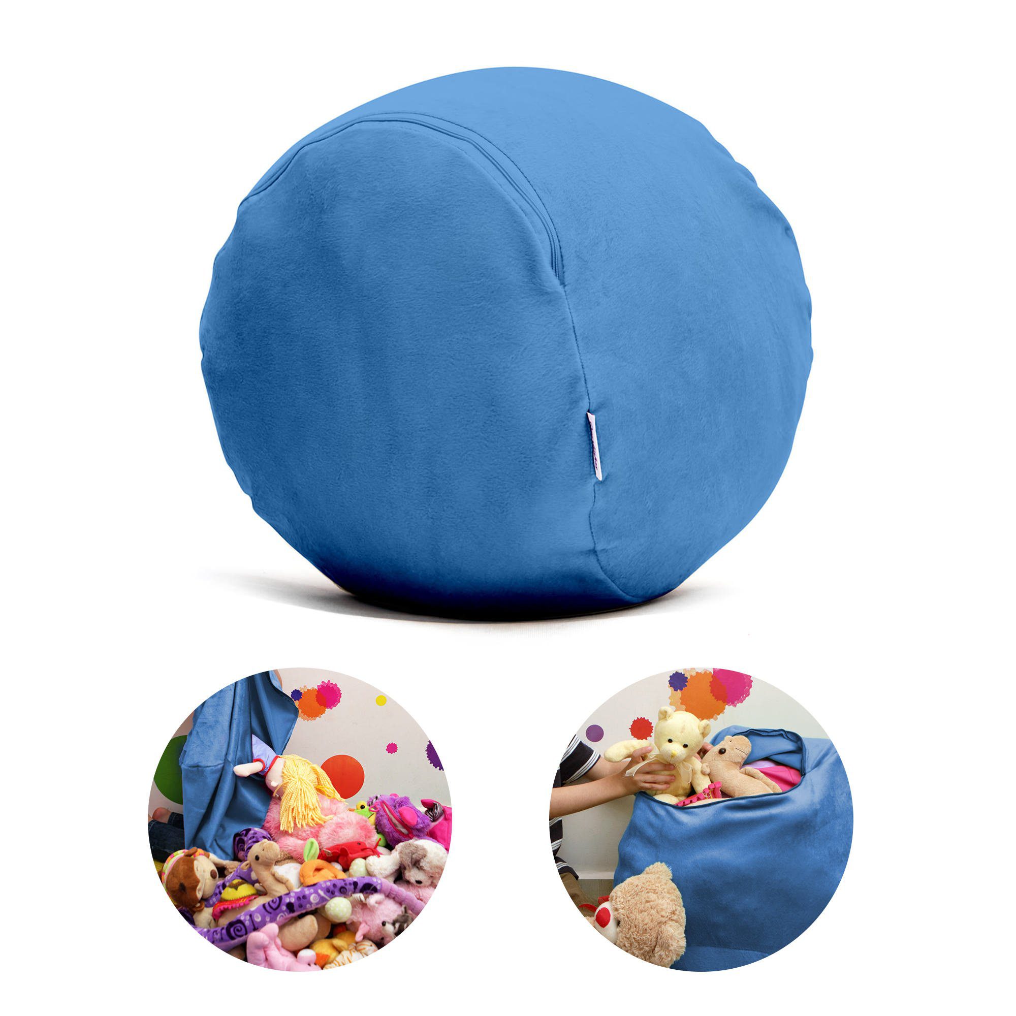 Puff Organizador Infantil para Bichos de Pelúcia Azul Claro