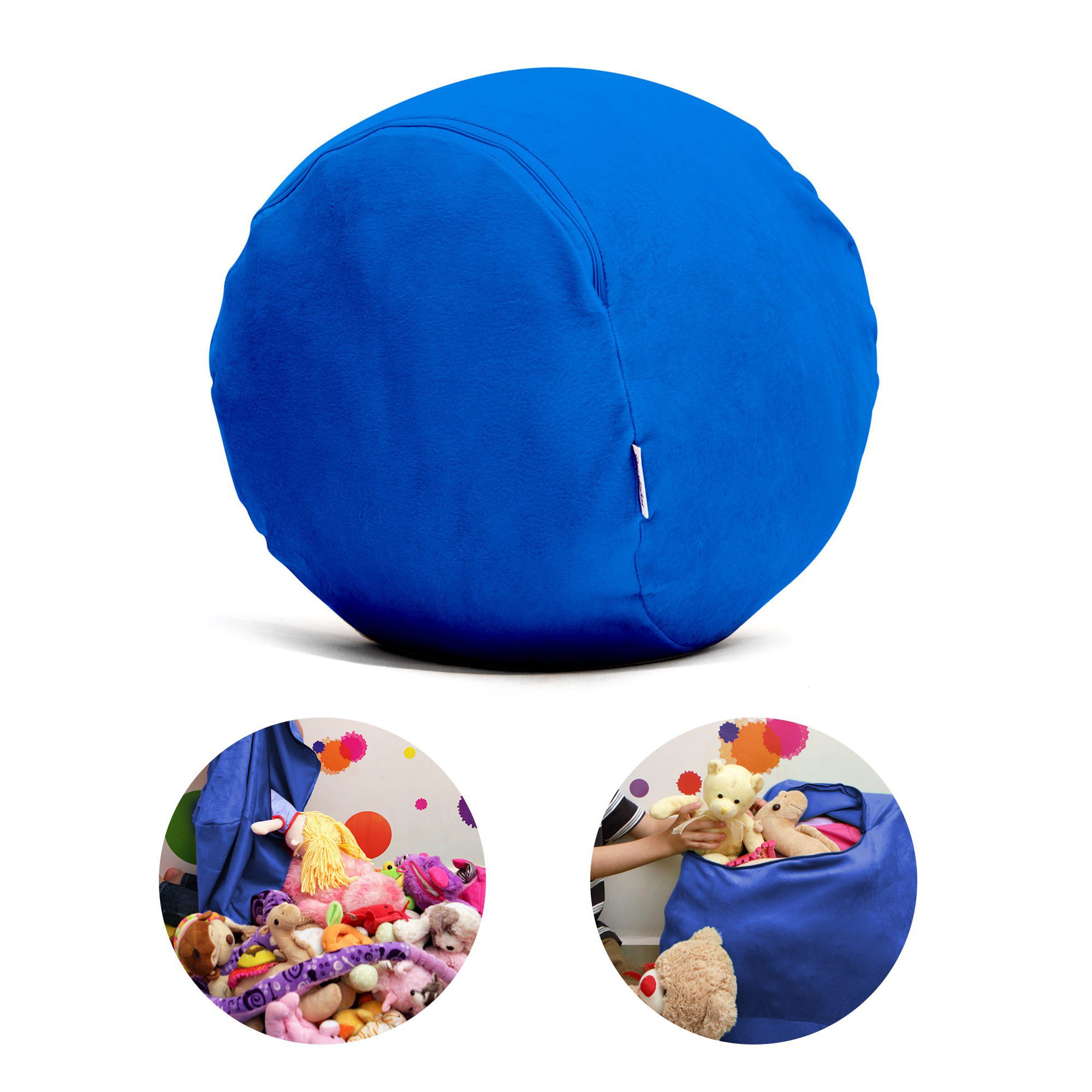 Puff Organizador Infantil para Bichos de Pelúcia Azul Escuro