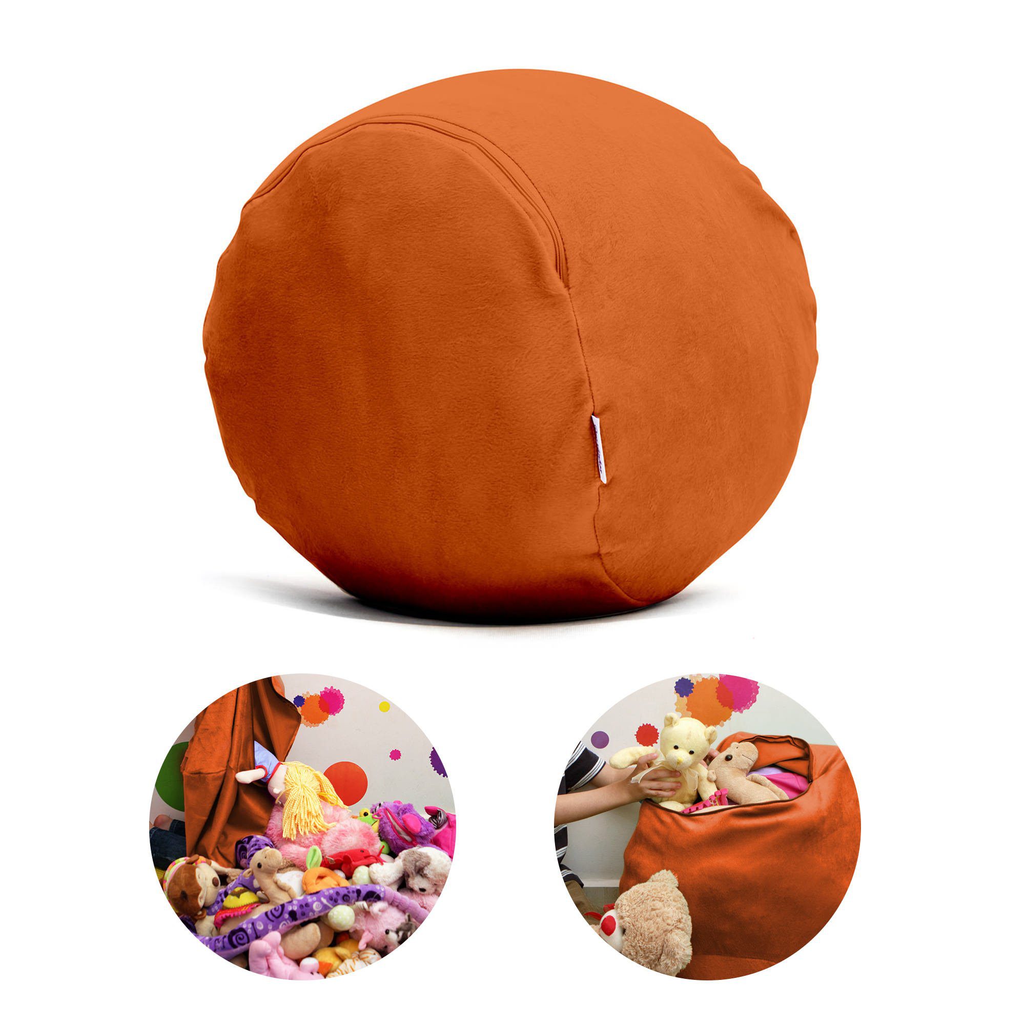 Puff Organizador Infantil para Bichos de Pelúcia Laranja